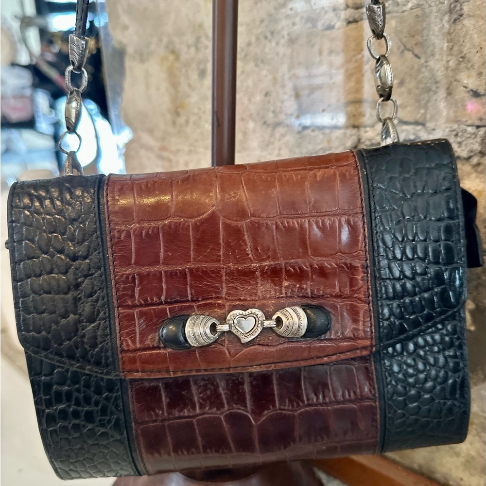 Vintage Brighton Croc-Embossed Organizer Crossbody Bag
